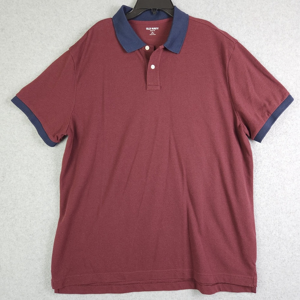 Old Navy Go-Dry Polo‎ Shirt Mens XL Burgundy Knit Cotton Classic Fit Performance
